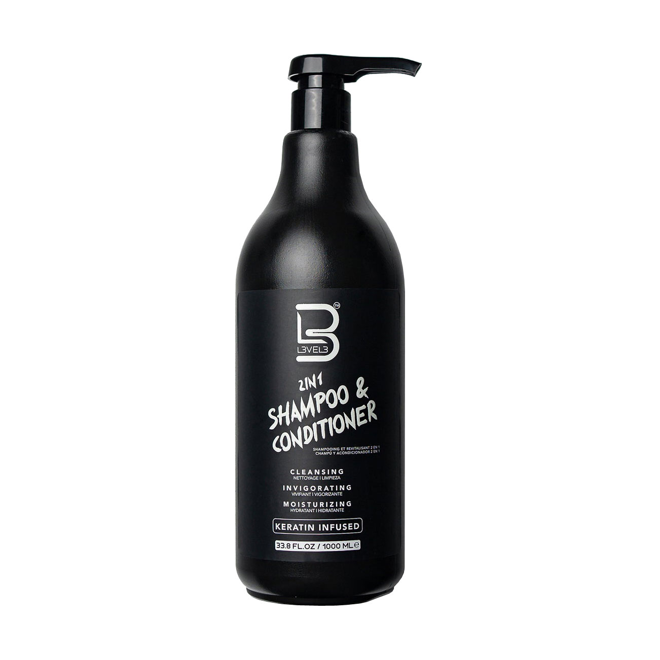 Шампунь-кондиціонер для волосся 2-в-1 Level3 2 in 1 Shampoo &amp; Conditioner Moisturizing Зволожувальний, з кератином та пантенолом, 1 л